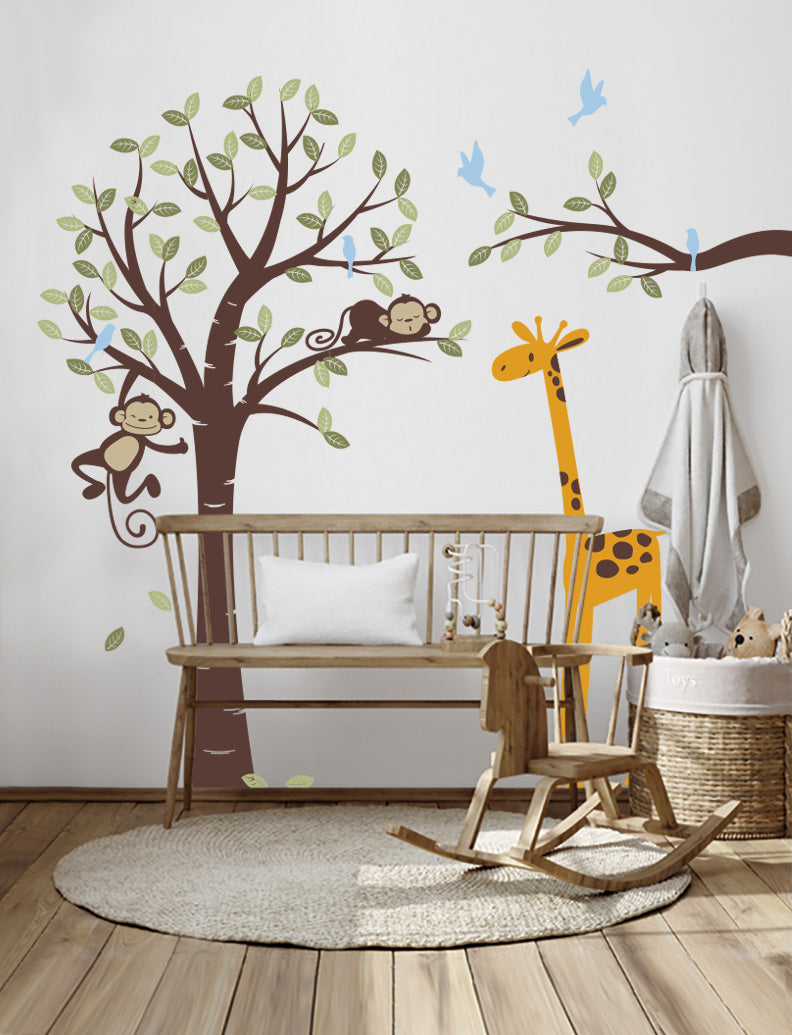 Boy Monkeys and Giraffe Kids Wall Decals