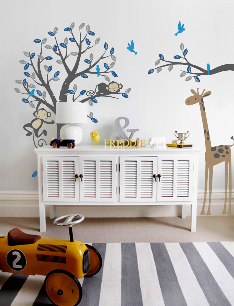 Boy Monkeys and Giraffe Kids Wall Decals