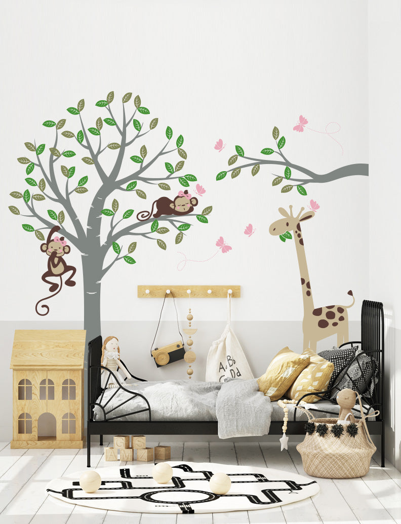 Girl Monkeys and Giraffe Kids Wall Decals