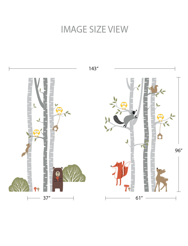 Forest Animals with Birch Trees kids wall decals