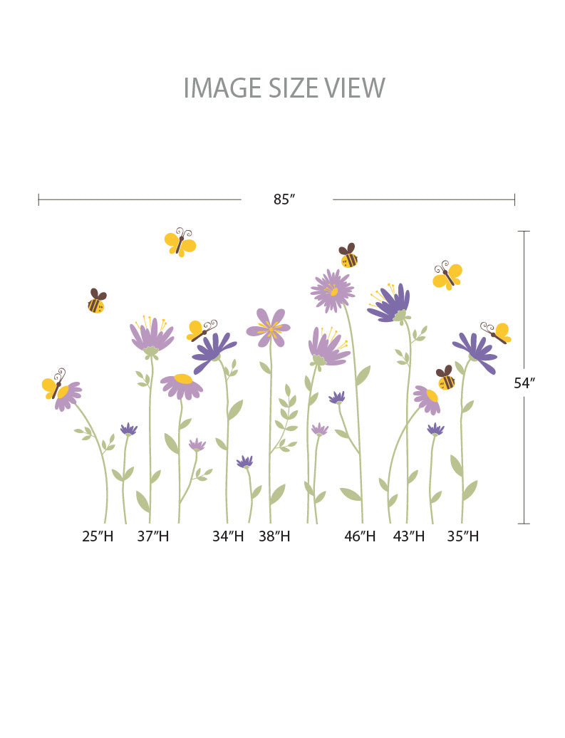 Flowers with Bees and Butterflies Wall Decal, Flower Wall Sticker, Wall Decor, Girl Nursery Wall Stickers, Girl Kids Room Wall Decals | pinknbluebaby.com