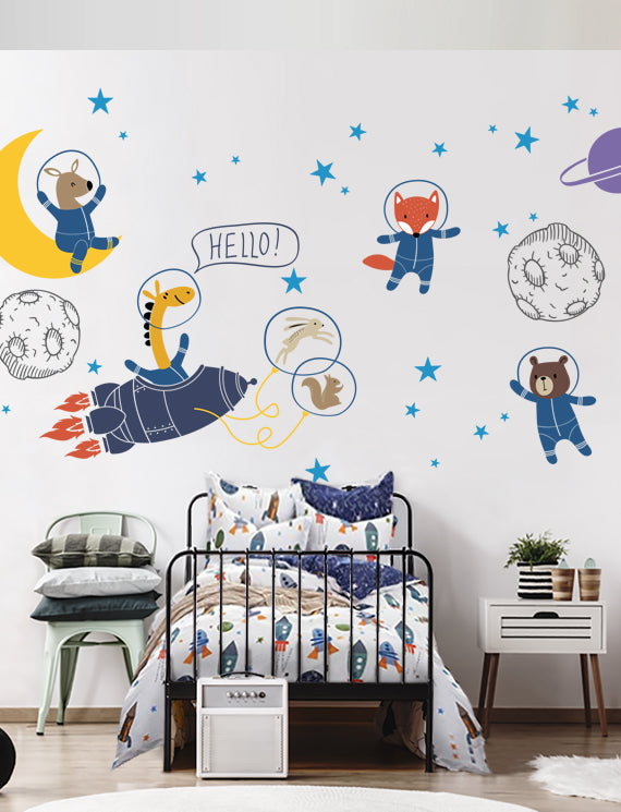 Space Animals Removable Wall Decal, Kid's Room Wall Decals, Kid's Room Wall Stickers, Baby Nursery Wall Decal, Nursery Design | pinknbluebaby.com