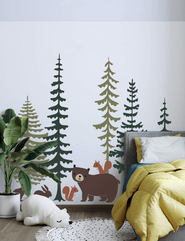 Pine Trees and Animals wall decal scheme a