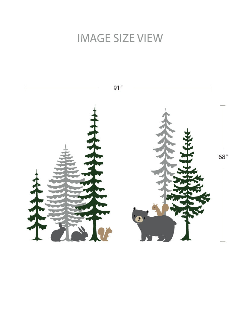 Pine Trees and Animals Wall Decal, Wall Stickers, Boho Nursery, Kids Room Wall Art, Playroom Decor | pinkbluebaby.com