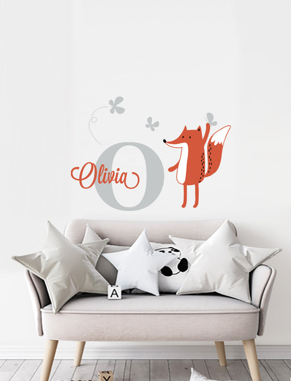 Fox and Custom Name - Kids Wall Decals