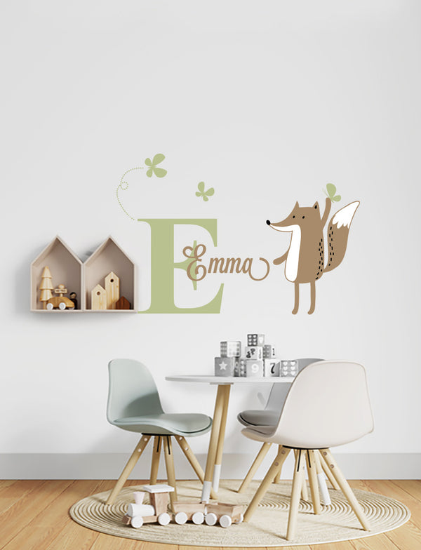 Fox and Custom Name - Kids Wall Decals