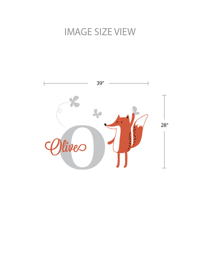 Fox and Custom Name - Size - Kids Wall Decals