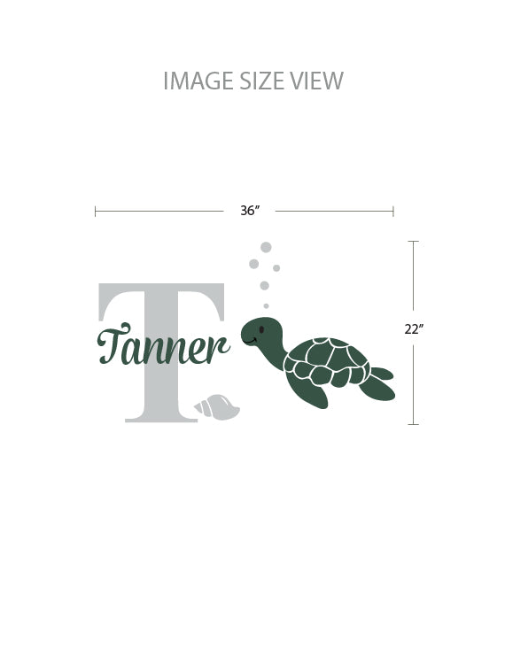 Turtle & Custom Name Size - Kids Wall Decals
