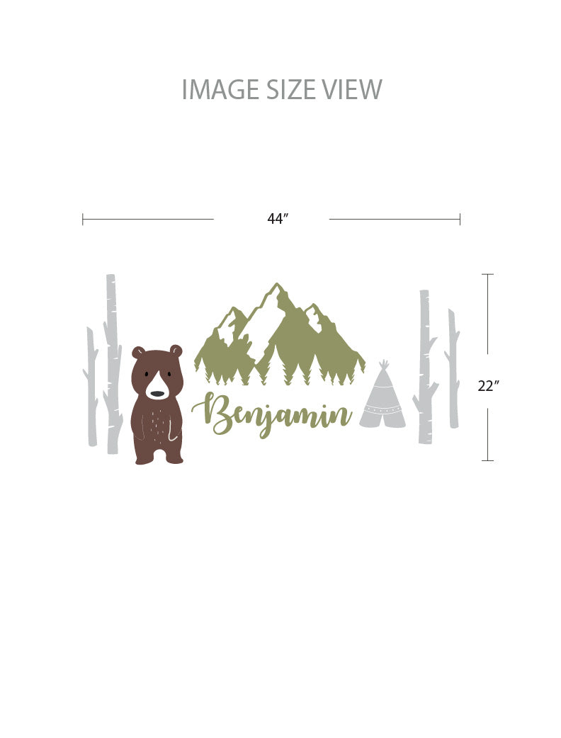Mountains, Bear, Tree, Teepee - Size - Kids Wall Decals