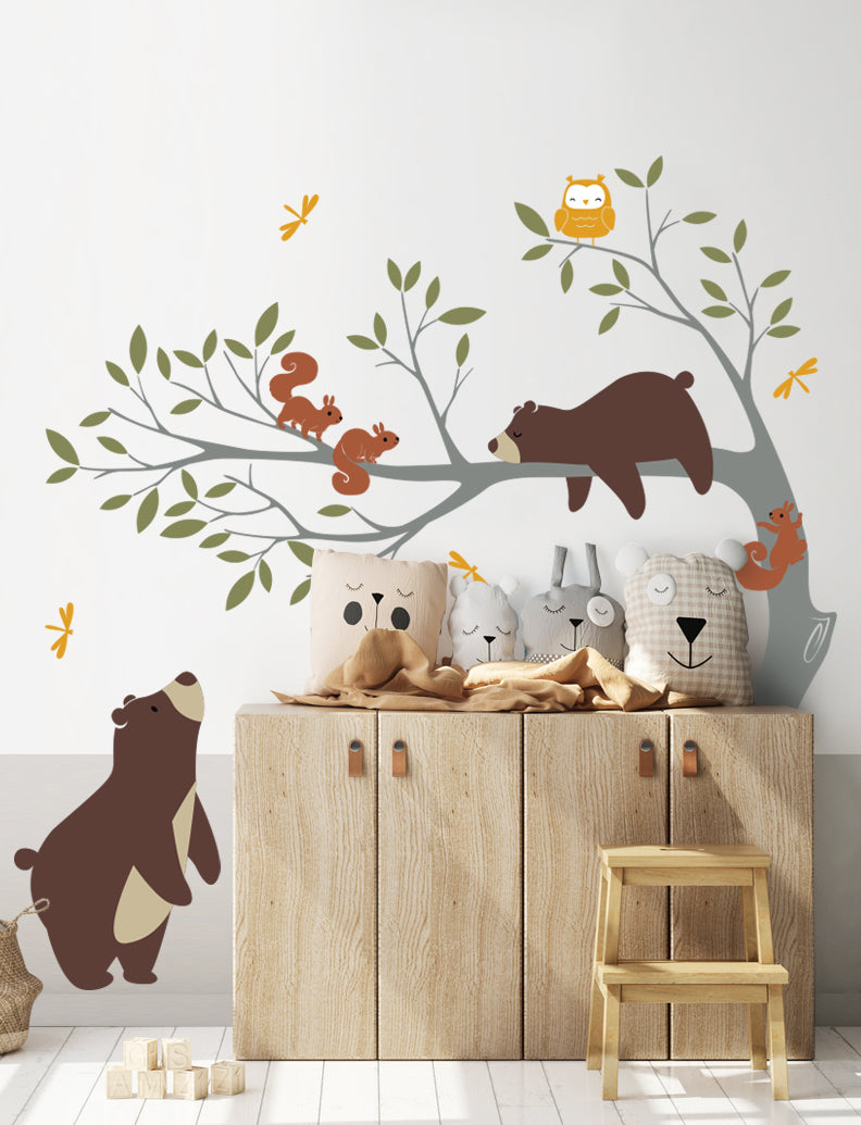 Bears and Branch Wall Decal, Baby Nursery And Kid's Room Wall Decor Decal Sticker | pinknbluebaby.com