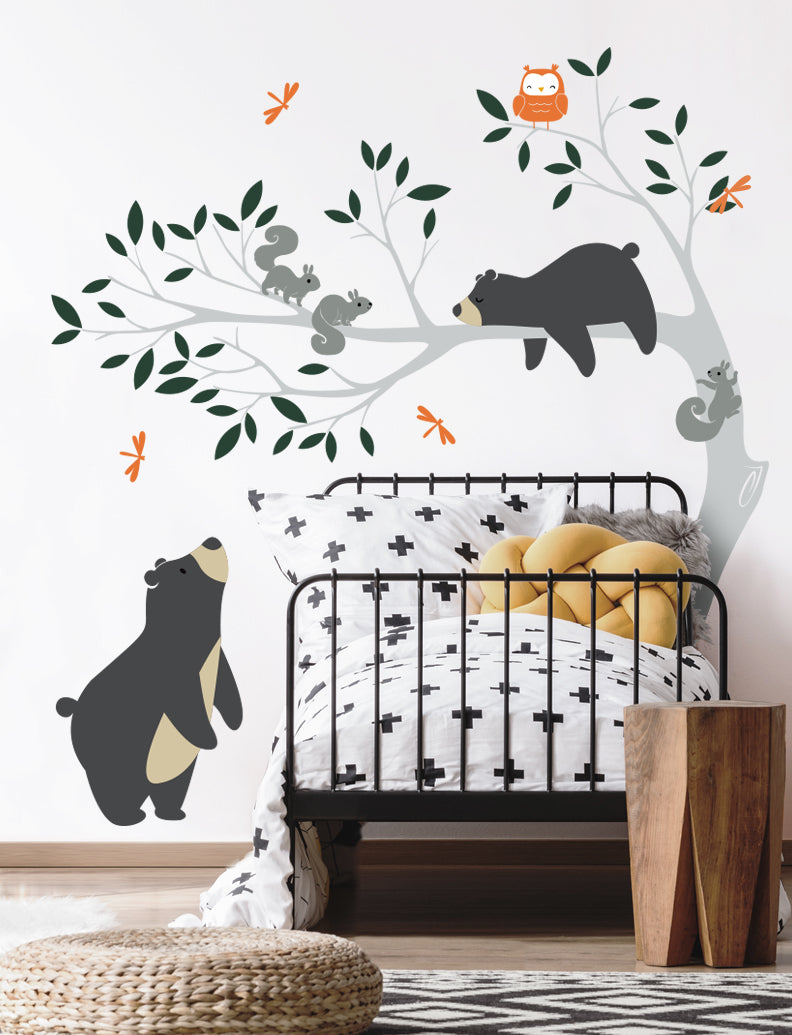 Bears and Branch Wall Decal, Baby Nursery And Kid's Room Wall Decor Decal Sticker | pinknbluebaby.com