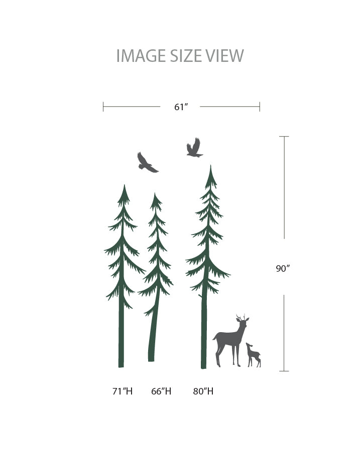 Pine Trees With Deer And Fawn Wall Decal