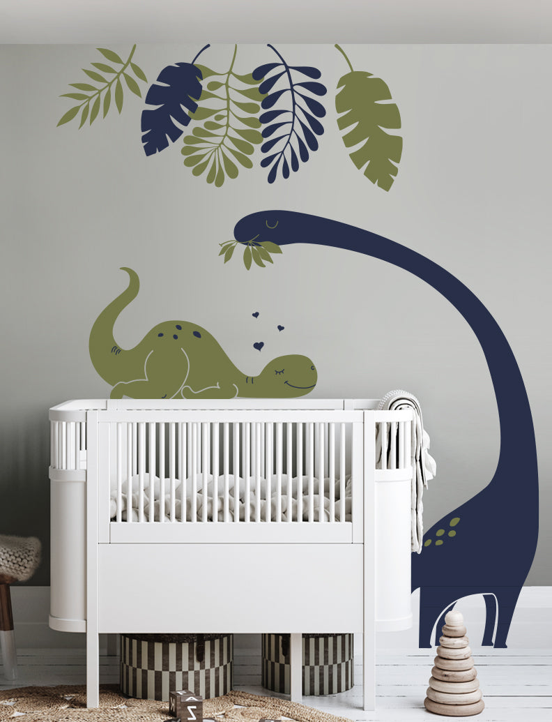 Dinosaurs With Jungle Leaves Wall Decal