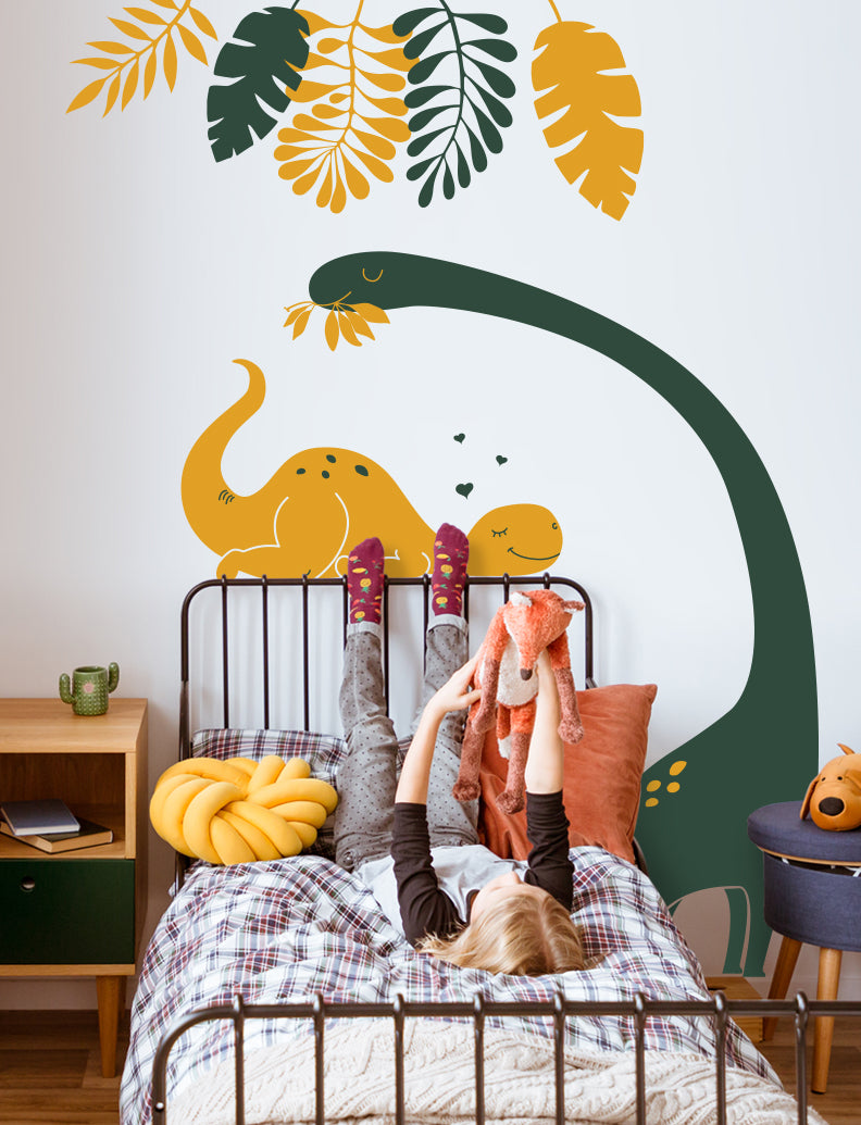 Dinosaurs With Jungle Leaves Wall Decal