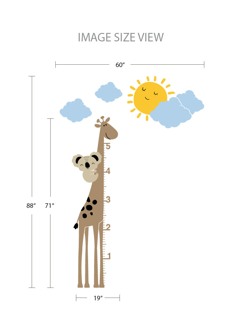 Koala with Giraffe Growth Chart - Size - Kids Wall Decals