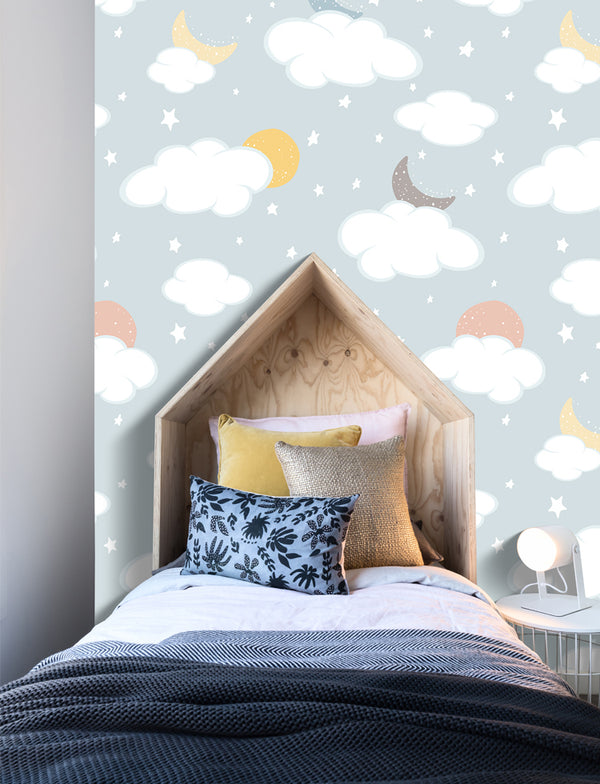 Star Clouds and Moon Removable Wallpaper