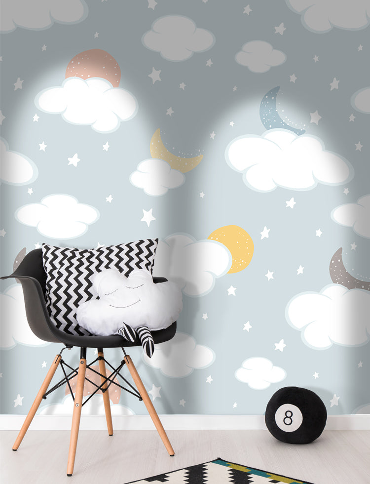 Star Clouds and Moon Removable Wallpaper
