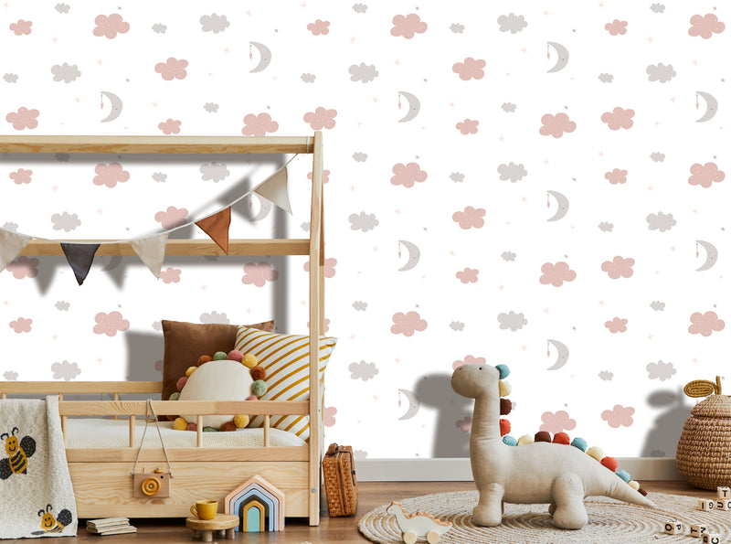 Crescent Star and Cloud Removable Wallpaper | Kids Peel & stick Wallpaper
