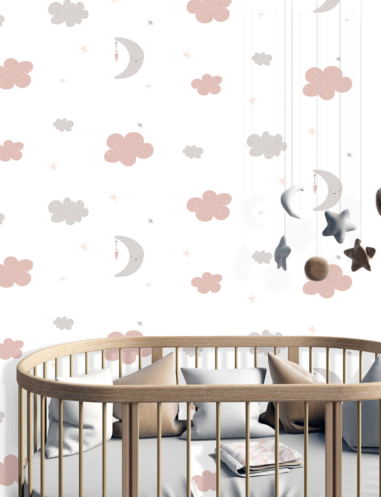 Crescent Star and Cloud Removable Wallpaper | Kids Peel & stick Wallpaper