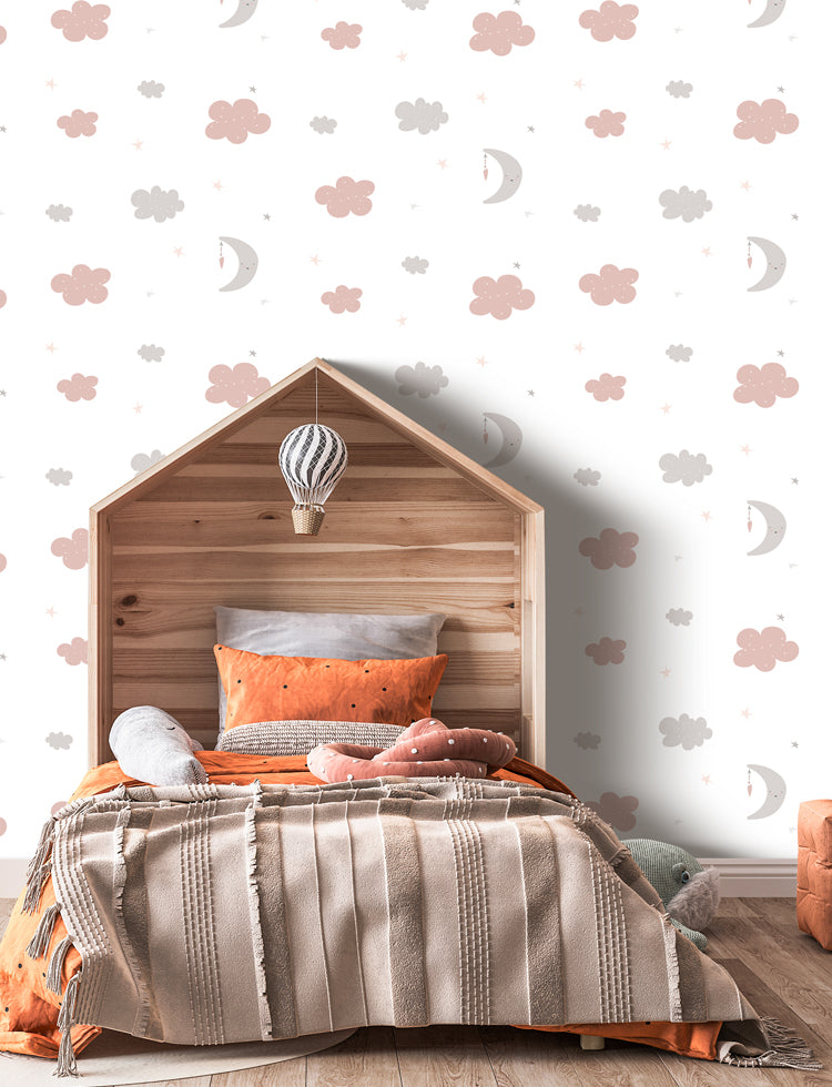 Crescent Star and Cloud Removable Wallpaper | Kids Peel & stick Wallpaper