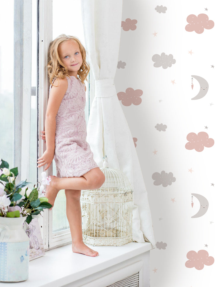 Crescent Star and Cloud Removable Wallpaper | Kids Peel & stick Wallpaper