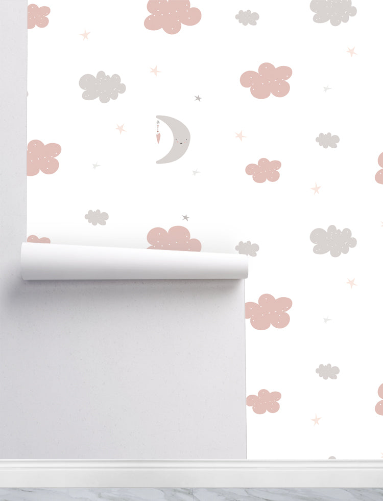 Crescent Star and Cloud Removable Wallpaper | Kids Peel & stick Wallpaper